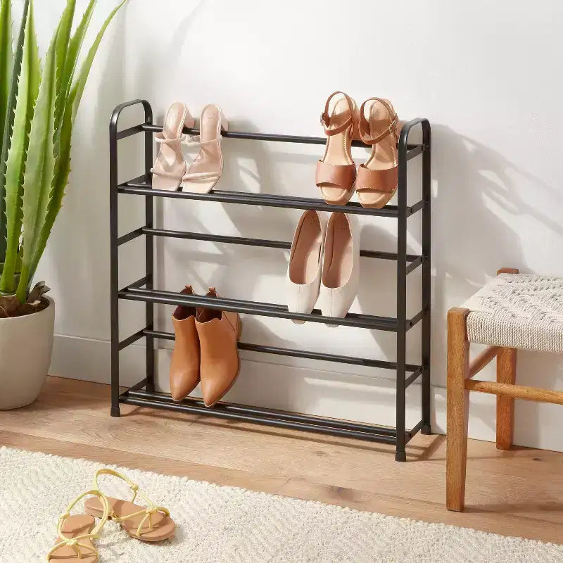 Scarpiera in metallo per spazi piccoli Nera - ™: Struttura in acciaio, scarpiera autoportante, contiene 9 paia, 74x18x74 cm