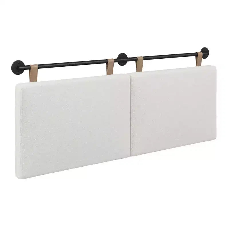 Testiera Charlie Bouclé per letto da una piazza e mezza/matrimoniale, color crema, montata a parete, in MDF, imbottita per bambini