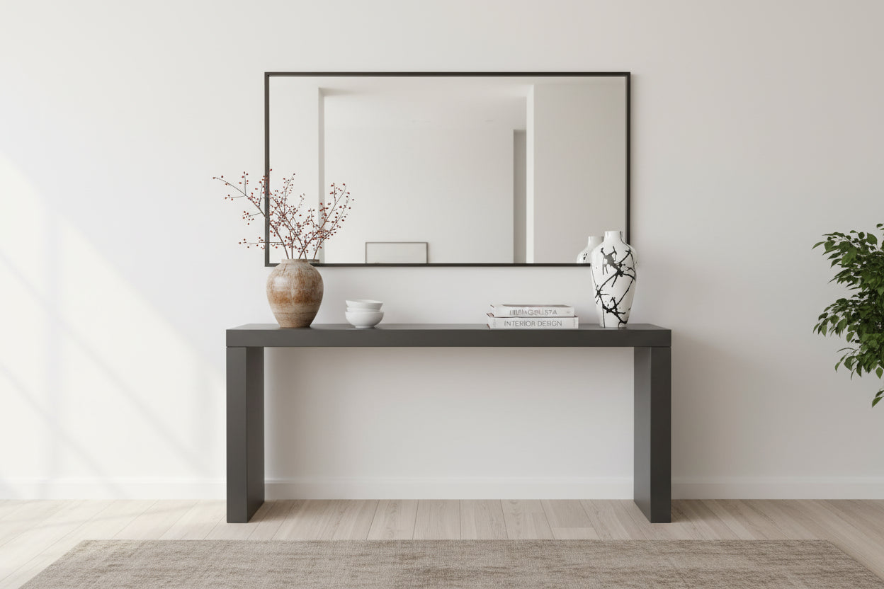 TUYOHW 63 Modern Console Table with Geometric Patchwork Top,Entryway Table with Solid Pine Legs,Foyer Table for Living Room,Hallway,Entryway