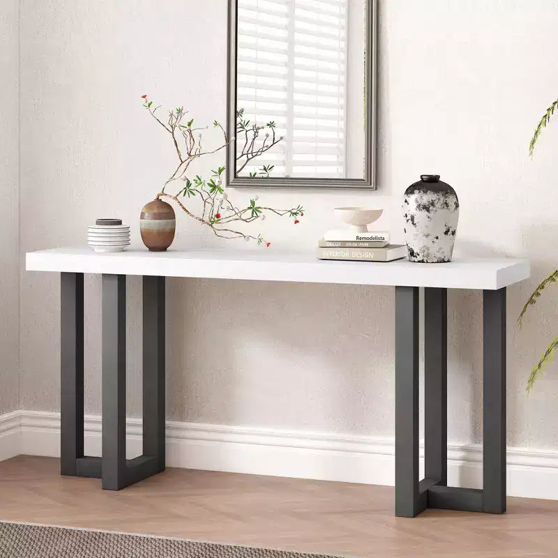 Consolle moderna 63 con piano a patchwork geometrico, tavolo da ingresso con gambe in pino massiccio, tavolo da atrio per soggiorno, corridoio, ingresso