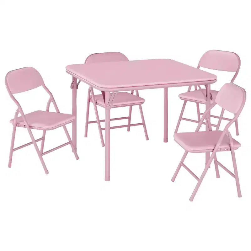 Pink 5-Piece Folding Table & Chairs Set C Kids Activity Set for Dining Room/Daycare/Classroom