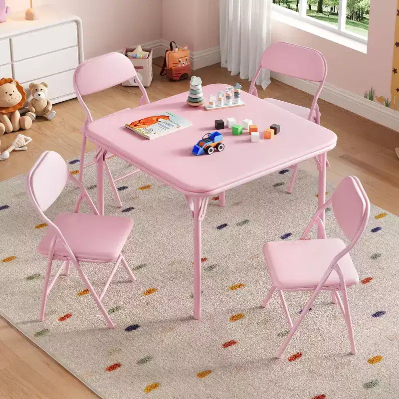 Set di 5 sedie e tavolo pieghevoli rosa C Set di attività per bambini per sala da pranzo/asilo nido/aula