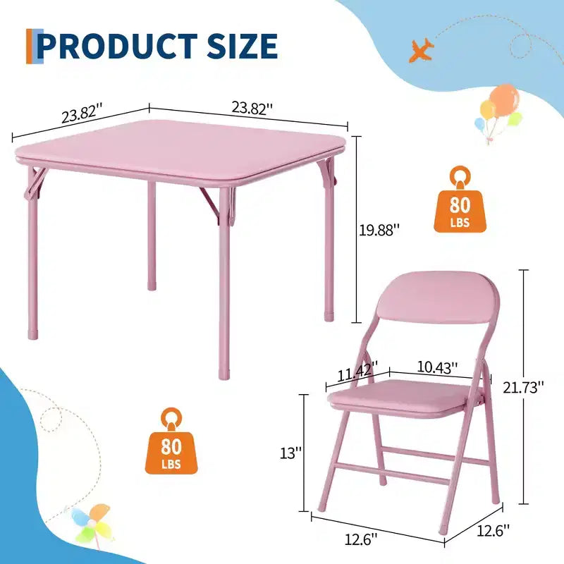 Set di 5 sedie e tavolo pieghevoli rosa C Set di attività per bambini per sala da pranzo/asilo nido/aula