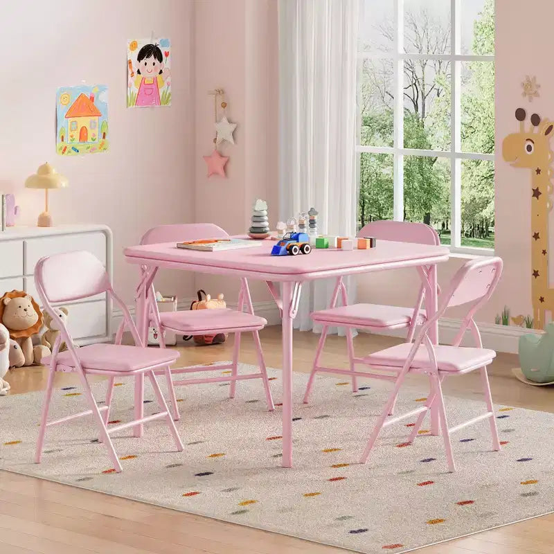 Set di 5 sedie e tavolo pieghevoli rosa C Set di attività per bambini per sala da pranzo/asilo nido/aula