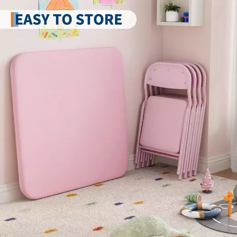 Set di 5 sedie e tavolo pieghevoli rosa C Set di attività per bambini per sala da pranzo/asilo nido/aula