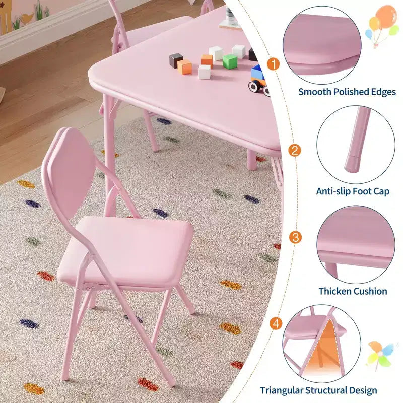 Set di 5 sedie e tavolo pieghevoli rosa C Set di attività per bambini per sala da pranzo/asilo nido/aula