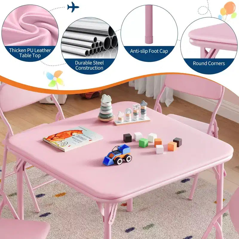Set di 5 sedie e tavolo pieghevoli rosa C Set di attività per bambini per sala da pranzo/asilo nido/aula