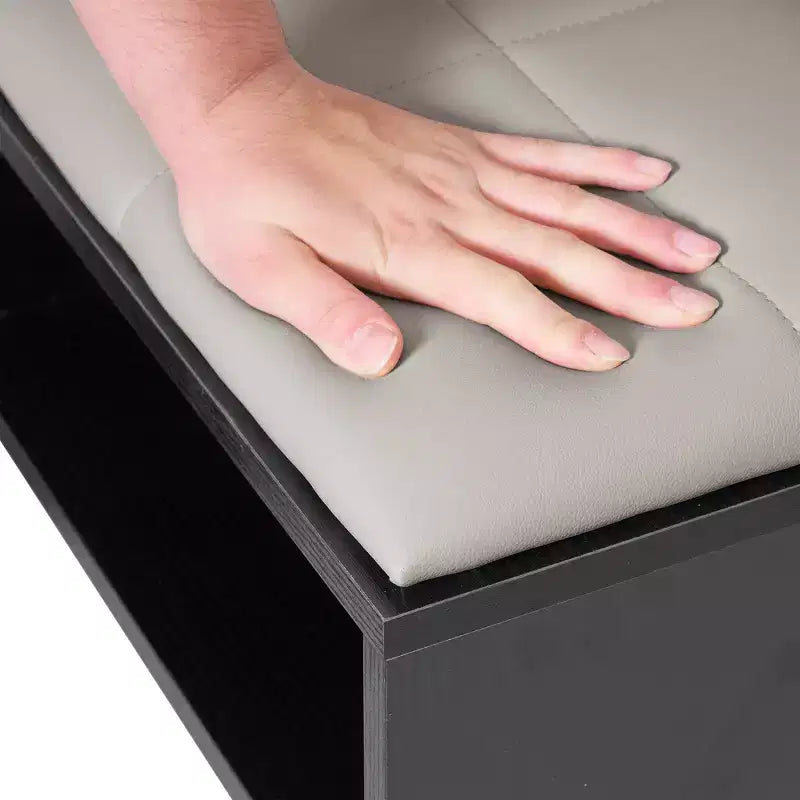 Panca Scarpiera con Contenitore e Ripiano Regolabile, Panca da Ingresso con Cuscino Imbottito Rimovibile, Anta a Persiana, Nero/Bianco