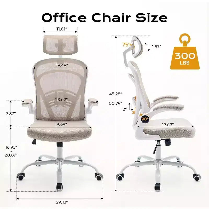 Sedia da Ufficio Ergonomica, Sedia da Scrivania Comoda con Braccioli Ribaltabili, Sedie Gaming con Supporto Lombare Confortevole per Camera da Letto, Studio, Studenti, Sedile Ampio