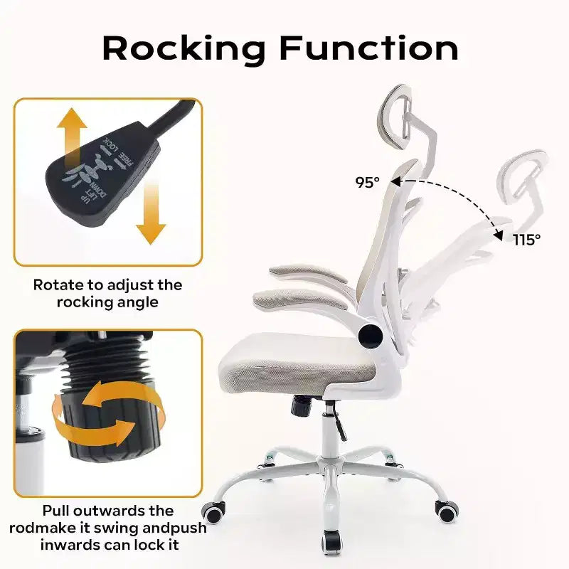 Sedia da Ufficio Ergonomica, Sedia da Scrivania Comoda con Braccioli Ribaltabili, Sedie Gaming con Supporto Lombare Confortevole per Camera da Letto, Studio, Studenti, Sedile Ampio