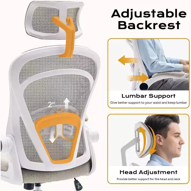 Sedia da Ufficio Ergonomica, Sedia da Scrivania Comoda con Braccioli Ribaltabili, Sedie Gaming con Supporto Lombare Confortevole per Camera da Letto, Studio, Studenti, Sedile Ampio