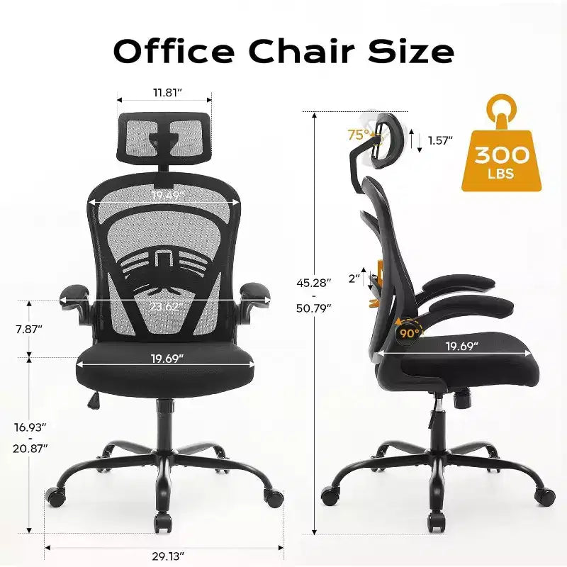 Sedia da Ufficio Ergonomica, Sedia da Scrivania Comoda con Braccioli Ribaltabili, Sedie Gaming con Supporto Lombare Confortevole per Camera da Letto, Studio, Studenti, Sedile Ampio