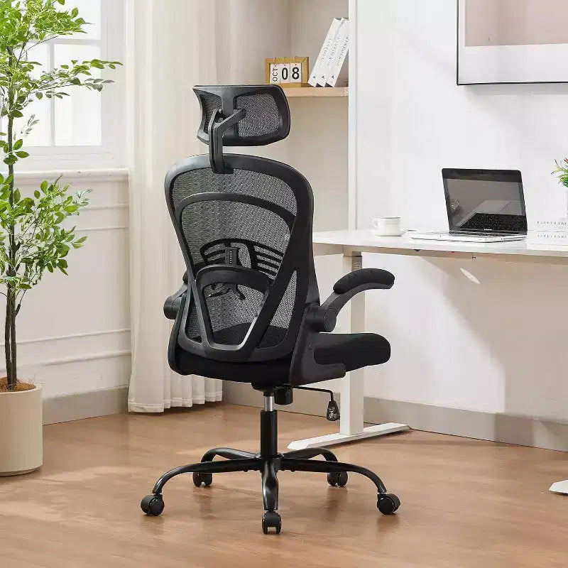 Sedia da Ufficio Ergonomica, Sedia da Scrivania Comoda con Braccioli Ribaltabili, Sedie Gaming con Supporto Lombare Confortevole per Camera da Letto, Studio, Studenti, Sedile Ampio