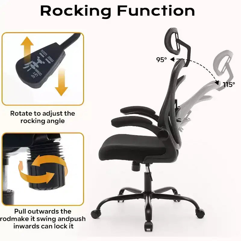 Sedia da Ufficio Ergonomica, Sedia da Scrivania Comoda con Braccioli Ribaltabili, Sedie Gaming con Supporto Lombare Confortevole per Camera da Letto, Studio, Studenti, Sedile Ampio