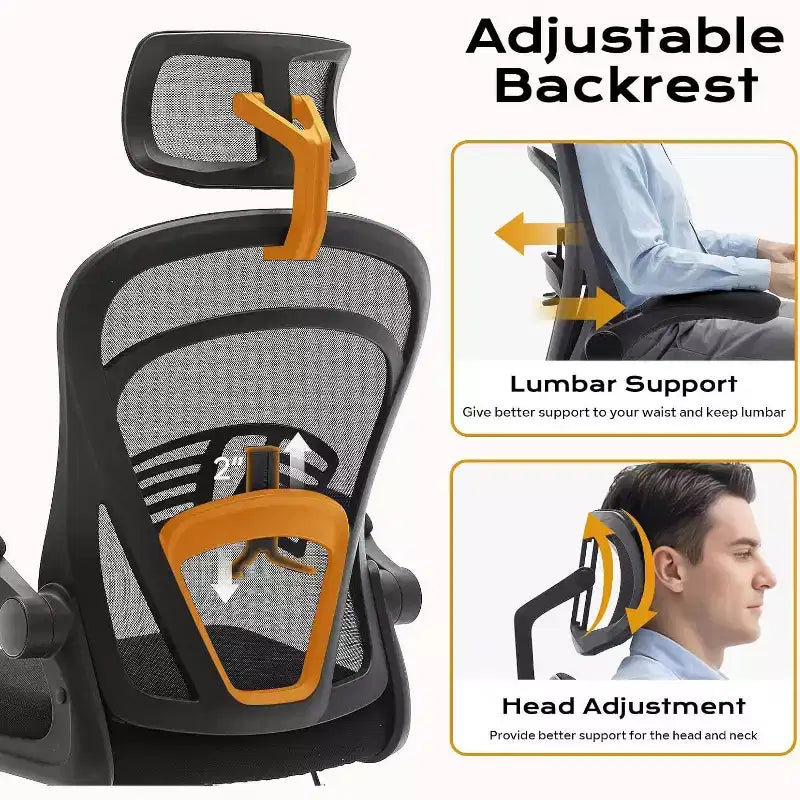 Sedia da Ufficio Ergonomica, Sedia da Scrivania Comoda con Braccioli Ribaltabili, Sedie Gaming con Supporto Lombare Confortevole per Camera da Letto, Studio, Studenti, Sedile Ampio