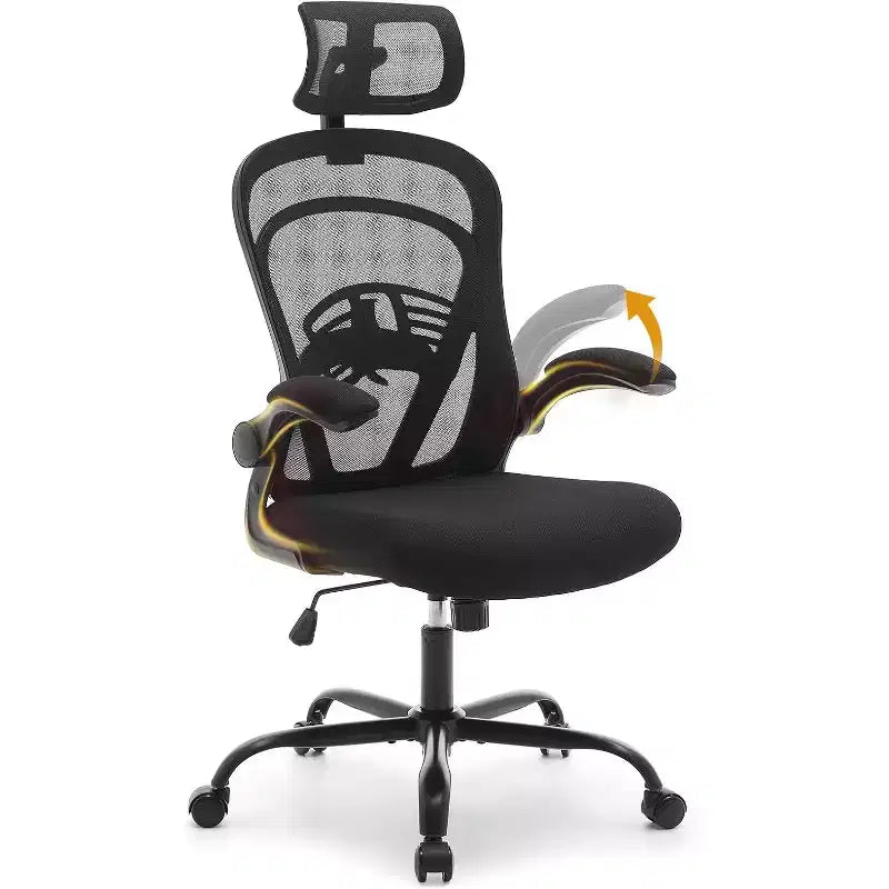 Sedia da Ufficio Ergonomica, Sedia da Scrivania Comoda con Braccioli Ribaltabili, Sedie Gaming con Supporto Lombare Confortevole per Camera da Letto, Studio, Studenti, Sedile Ampio