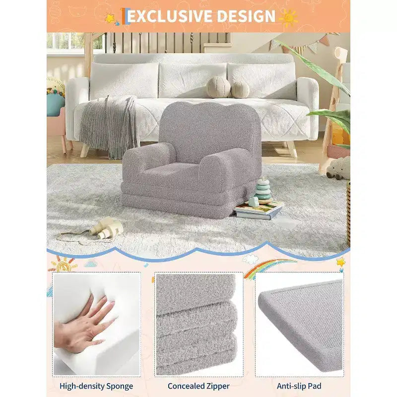 Divano per bambini 2 in 1, comodo divano, poltrona lunga, divano in morbida schiuma, regalo per bambini e bambine