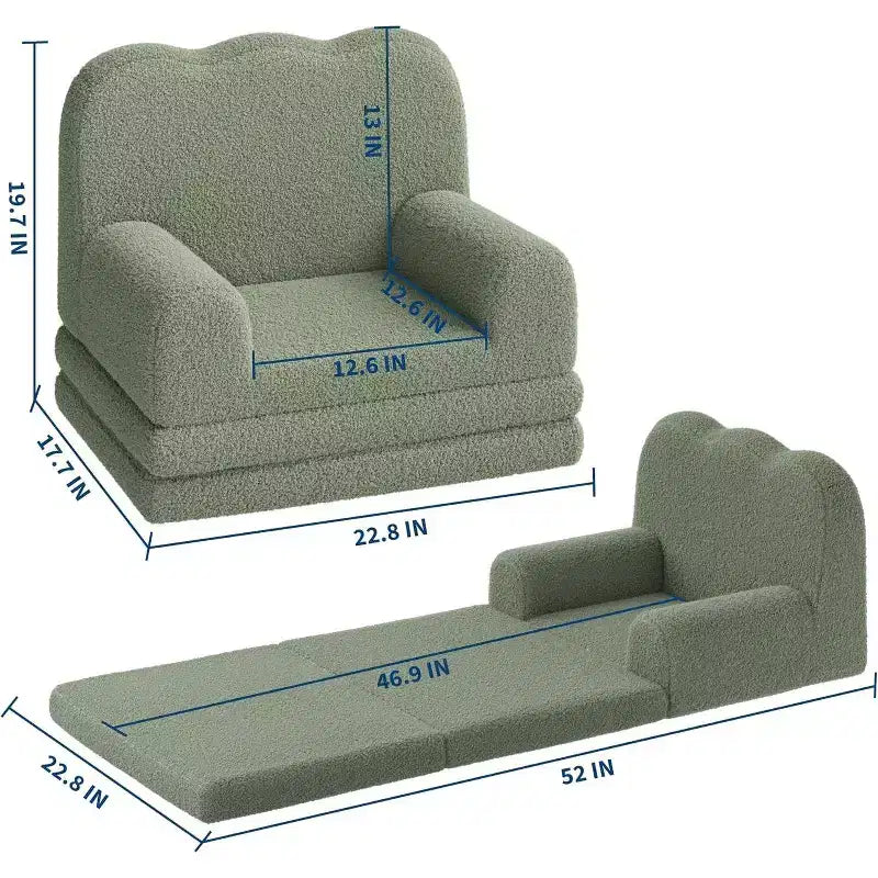 Divano per bambini 2 in 1, comodo divano, poltrona lunga, divano in morbida schiuma, regalo per bambini e bambine