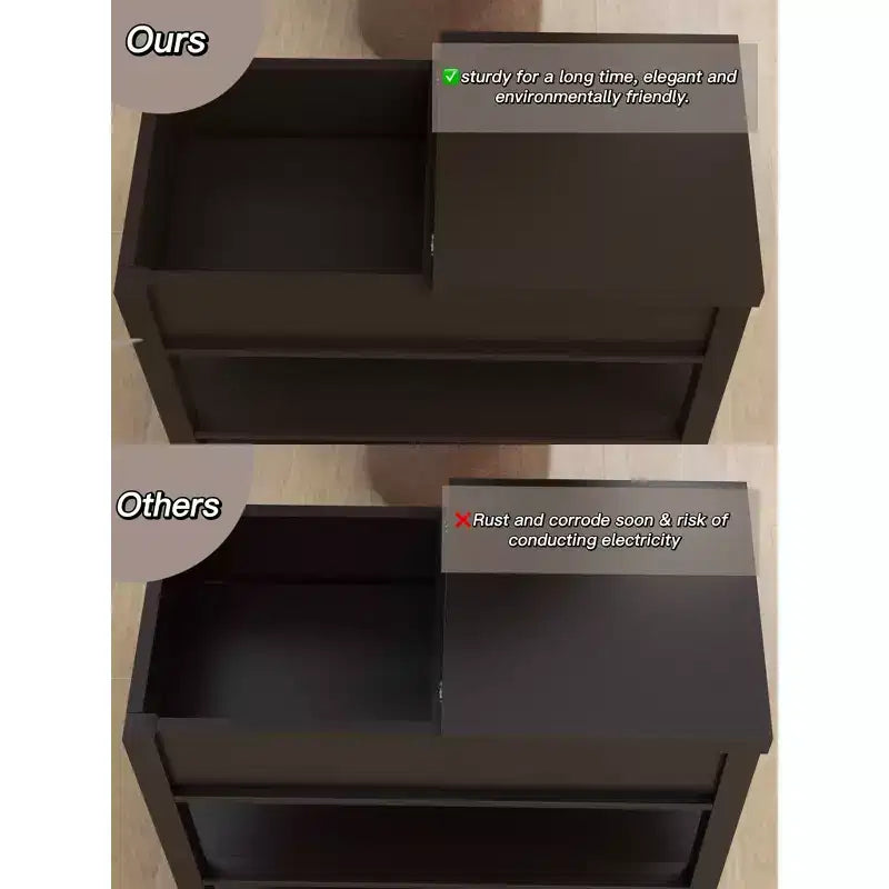 Tavolino stretto, design ribaltabile con cassetti e divisorio inferiore, marrone