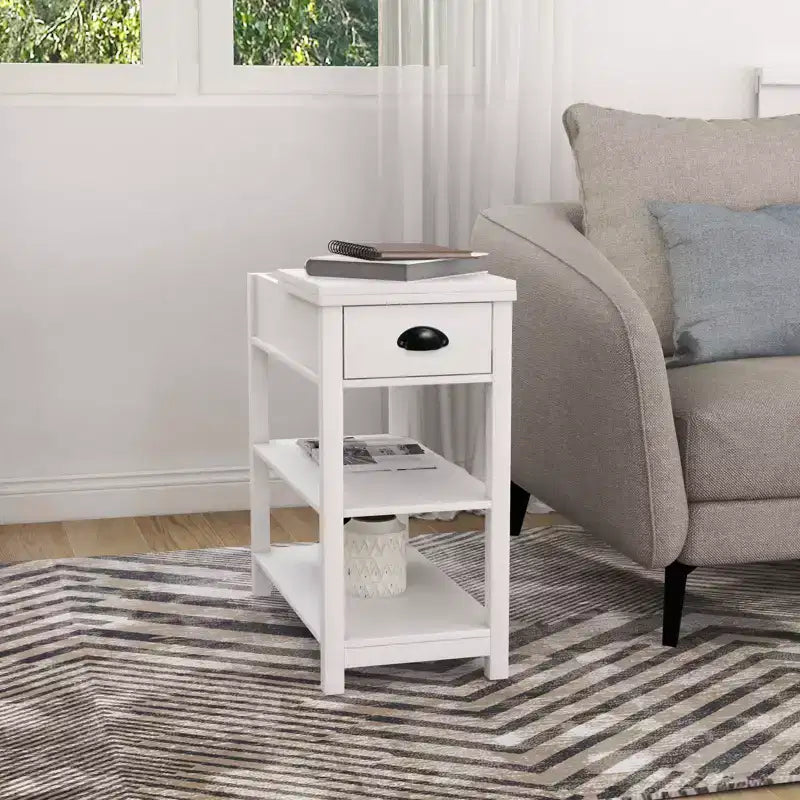 Tavolino stretto, design ribaltabile con cassetti e divisorio inferiore, marrone