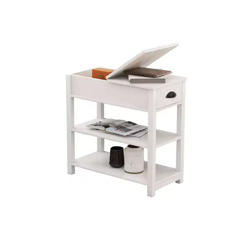 Tavolino stretto, design ribaltabile con cassetti e divisorio inferiore, marrone