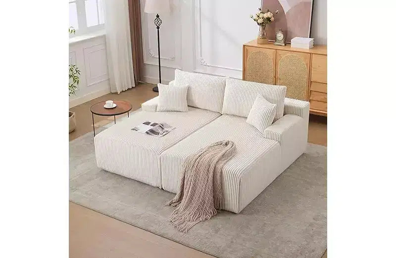 Poltrona Chaise Longue Oversize, divano letto in velluto a coste Cloud doppio 79 x 69 con braccioli e 4 cuscini, seduta profonda, nessun assemblaggio richiesto