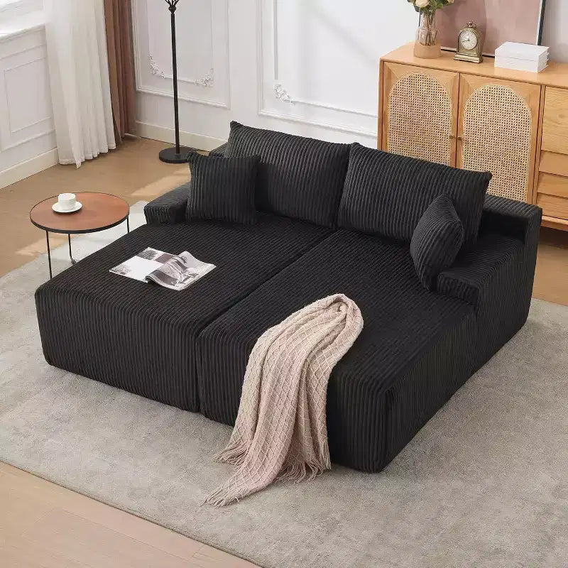 Poltrona Chaise Longue Oversize, divano letto in velluto a coste Cloud doppio 79 x 69 con braccioli e 4 cuscini, seduta profonda, nessun assemblaggio richiesto