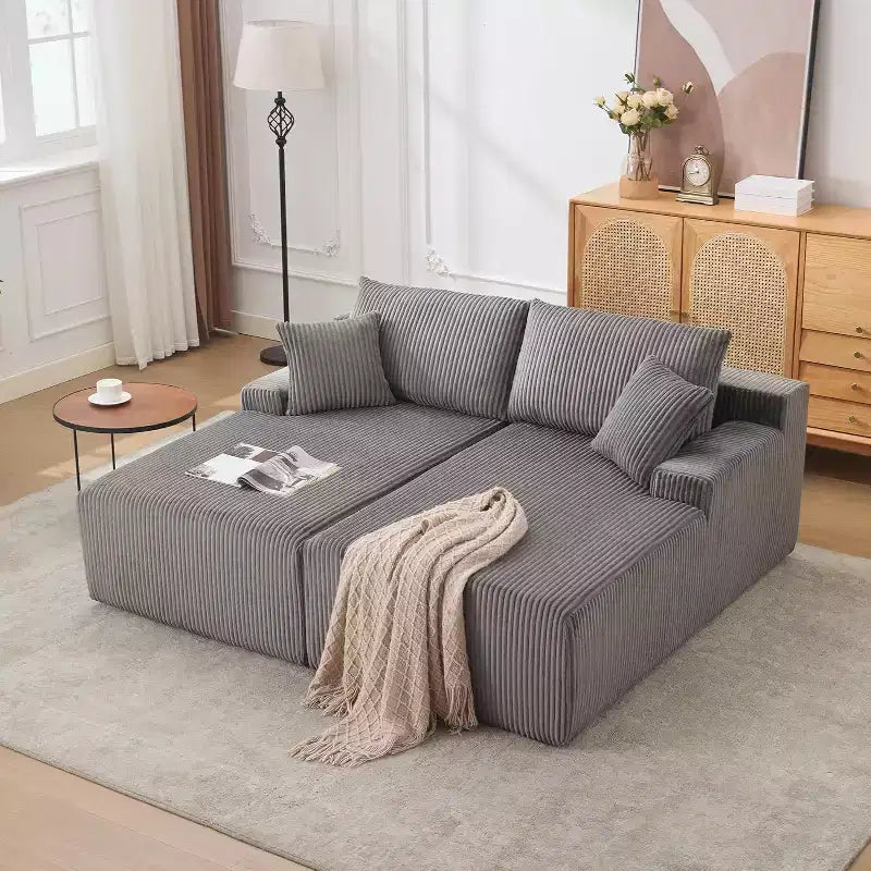 Poltrona Chaise Longue Oversize, divano letto in velluto a coste Cloud doppio 79 x 69 con braccioli e 4 cuscini, seduta profonda, nessun assemblaggio richiesto