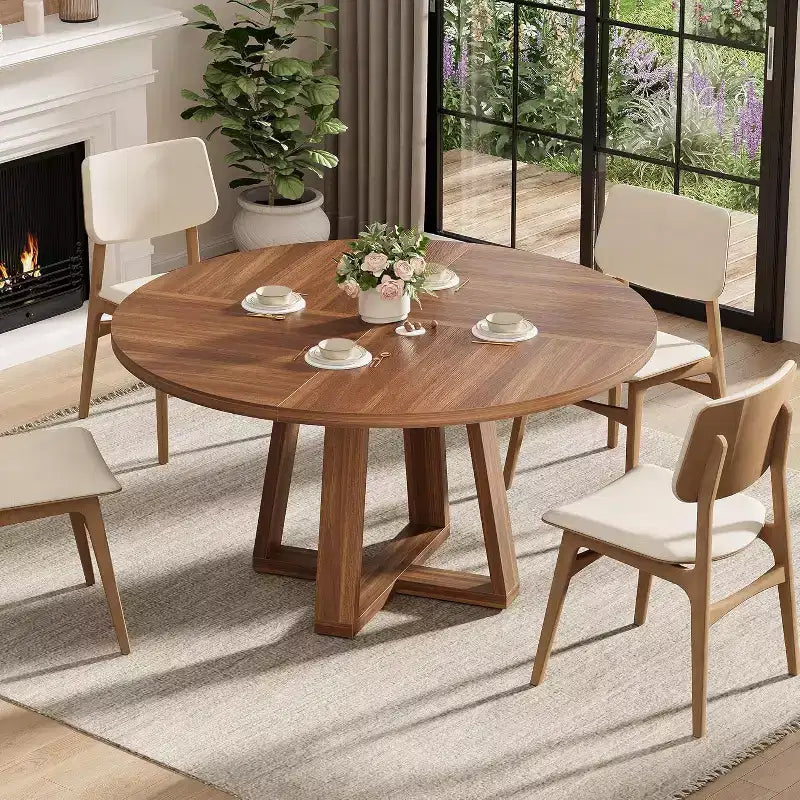 Tavolo da pranzo rotondo da 47 pollici, per 4-6 persone, stile rustico con base a croce in legno, per soggiorno e sala da pranzo