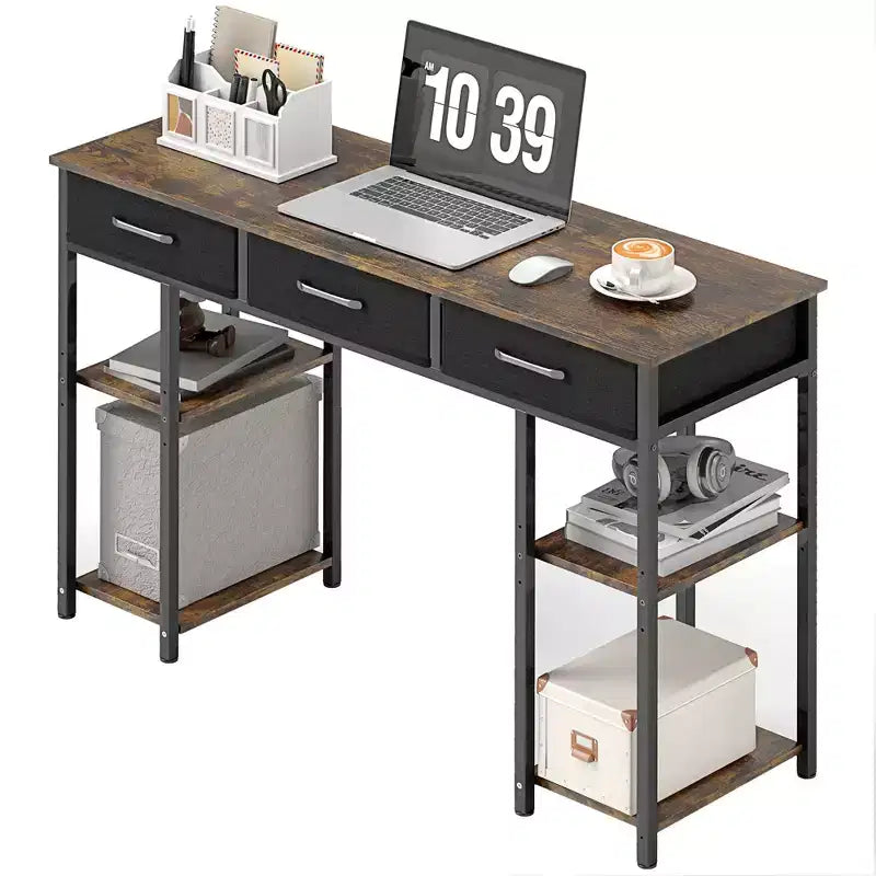 Computer Desk with Fabric Drawers and Shelves Home Office Desk with Adjustable Storage