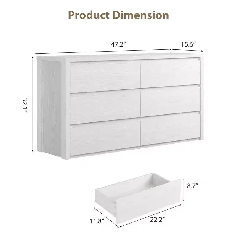 Cassettiera a 6 cassetti per camera da letto, Comò in legno largo senza maniglie, Grande cassettiera moderna per soggiorno, ingresso, corridoio