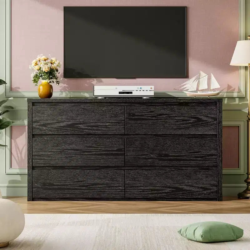 Cassettiera a 6 cassetti per camera da letto, Comò in legno largo senza maniglie, Grande cassettiera moderna per soggiorno, ingresso, corridoio