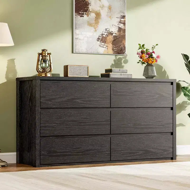 Cassettiera a 6 cassetti per camera da letto, Comò in legno largo senza maniglie, Grande cassettiera moderna per soggiorno, ingresso, corridoio