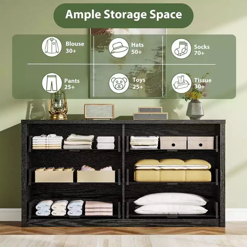 Cassettiera a 6 cassetti per camera da letto, Comò in legno largo senza maniglie, Grande cassettiera moderna per soggiorno, ingresso, corridoio