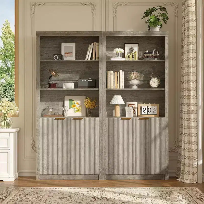 Scaffale Libreria a 5 Livelli con Ante e Ripiano Regolabile, Scaffale Moderno di Metà Secolo per Casa, Ufficio, Soggiorno