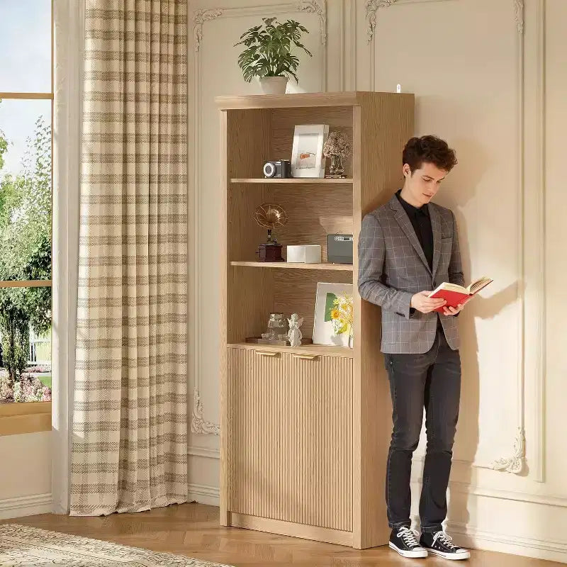 Scaffale Libreria a 5 Livelli con Ante e Ripiano Regolabile, Scaffale Moderno di Metà Secolo per Casa, Ufficio, Soggiorno