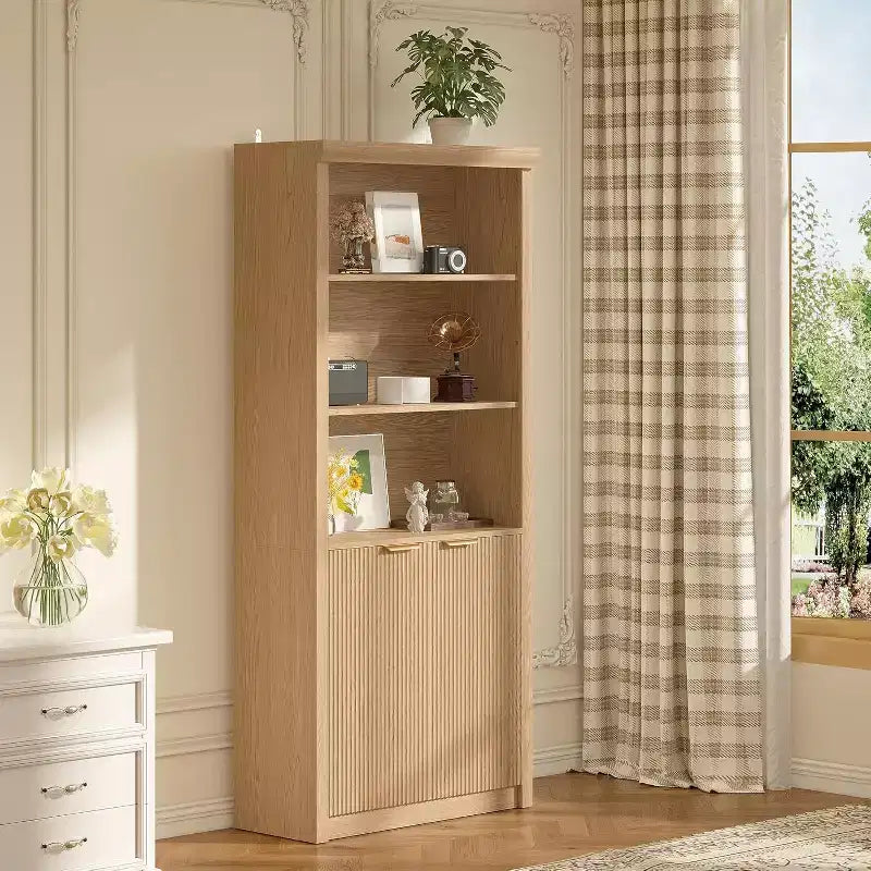 Scaffale Libreria a 5 Livelli con Ante e Ripiano Regolabile, Scaffale Moderno di Metà Secolo per Casa, Ufficio, Soggiorno