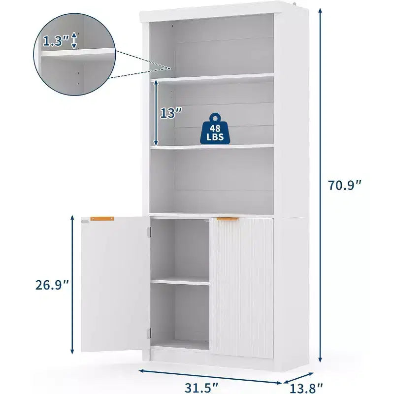 Scaffale Libreria a 5 Livelli con Ante e Ripiano Regolabile, Scaffale Moderno di Metà Secolo per Casa, Ufficio, Soggiorno