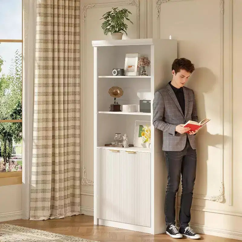 Scaffale Libreria a 5 Livelli con Ante e Ripiano Regolabile, Scaffale Moderno di Metà Secolo per Casa, Ufficio, Soggiorno