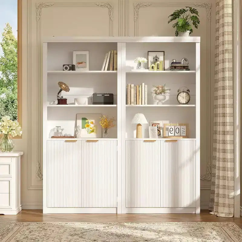 Scaffale Libreria a 5 Livelli con Ante e Ripiano Regolabile, Scaffale Moderno di Metà Secolo per Casa, Ufficio, Soggiorno