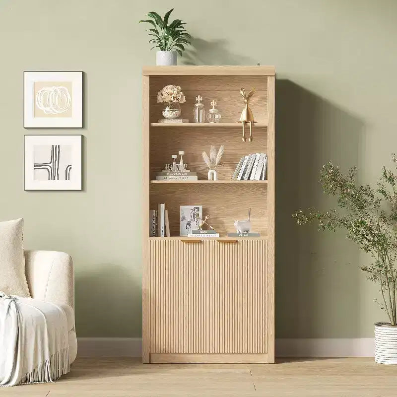 Scaffale Libreria a 5 Livelli con Ante e Ripiano Regolabile, Scaffale Moderno di Metà Secolo per Casa, Ufficio, Soggiorno