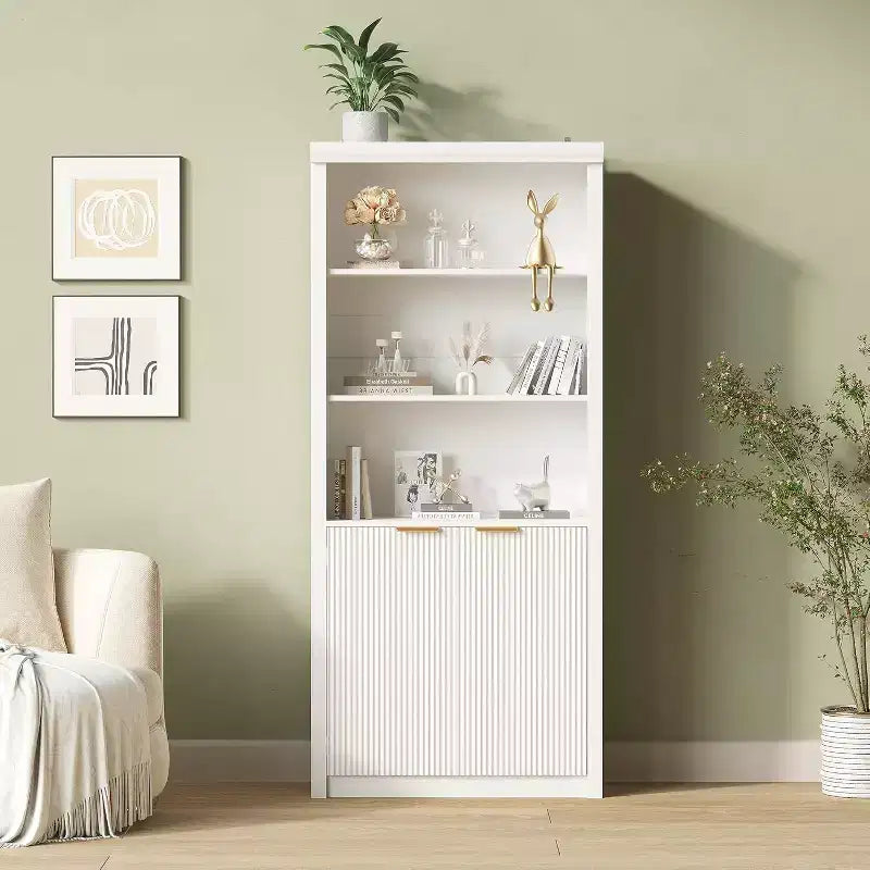 Scaffale Libreria a 5 Livelli con Ante e Ripiano Regolabile, Scaffale Moderno di Metà Secolo per Casa, Ufficio, Soggiorno
