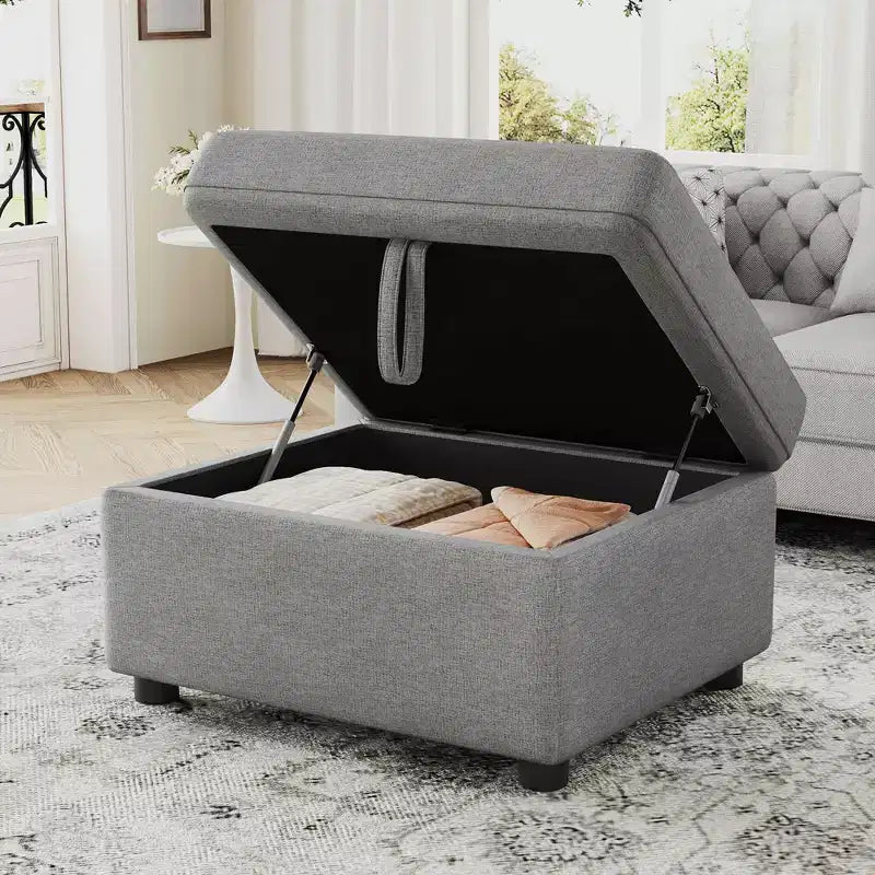 26.6 Poggiapiedi Ottomano Contenitore con Ruote per Soggiorno Camera da Letto Grigio