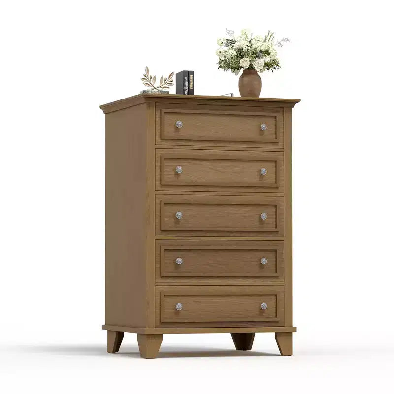 COZONY 48 Tall 5 Drawer Dresser, Brown Wood Dresser with Deep Drawers & Metal Handles for Bedroom Living Room