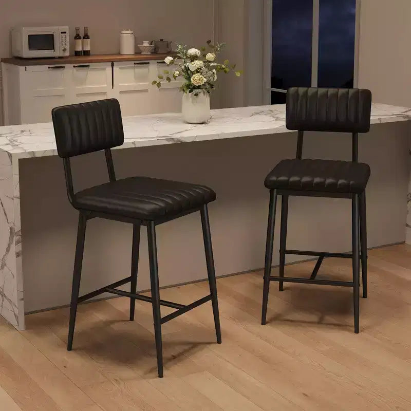 Set of 2 Counter-Height Bar Stools - 400LBS Heavy-Duty, Ergonomic PU Leather Thick Cushion with Backrest & Footrest,for Kitchen Island/Home Bar