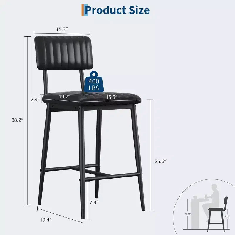 Sgabelli da Bar Altezza Bancone - 400 LBS per Carichi Pesanti, Ergonomici in Pelle PU con Cuscino Spesso, Schienale e Poggiapiedi, per Isola Cucina/Bar di Casa