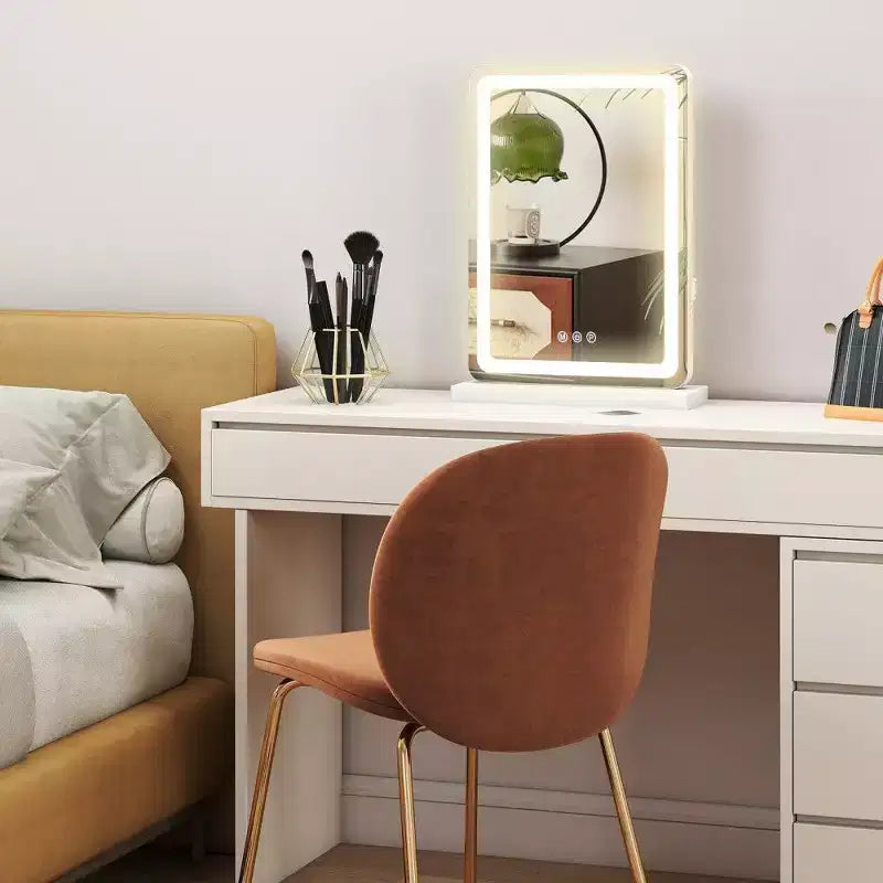 Specchio Trucco LED con Luci, 3 Modalità di Colore Regolabili e Luminosità, Specchio da Trucco con Controllo Touch e Porta USB