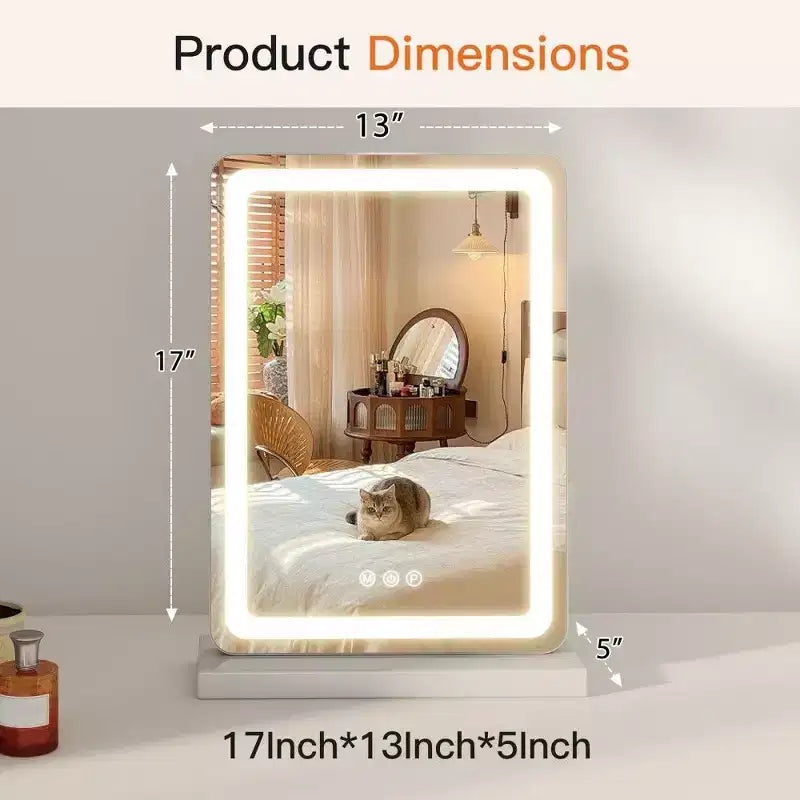 Specchio Trucco LED con Luci, 3 Modalità di Colore Regolabili e Luminosità, Specchio da Trucco con Controllo Touch e Porta USB