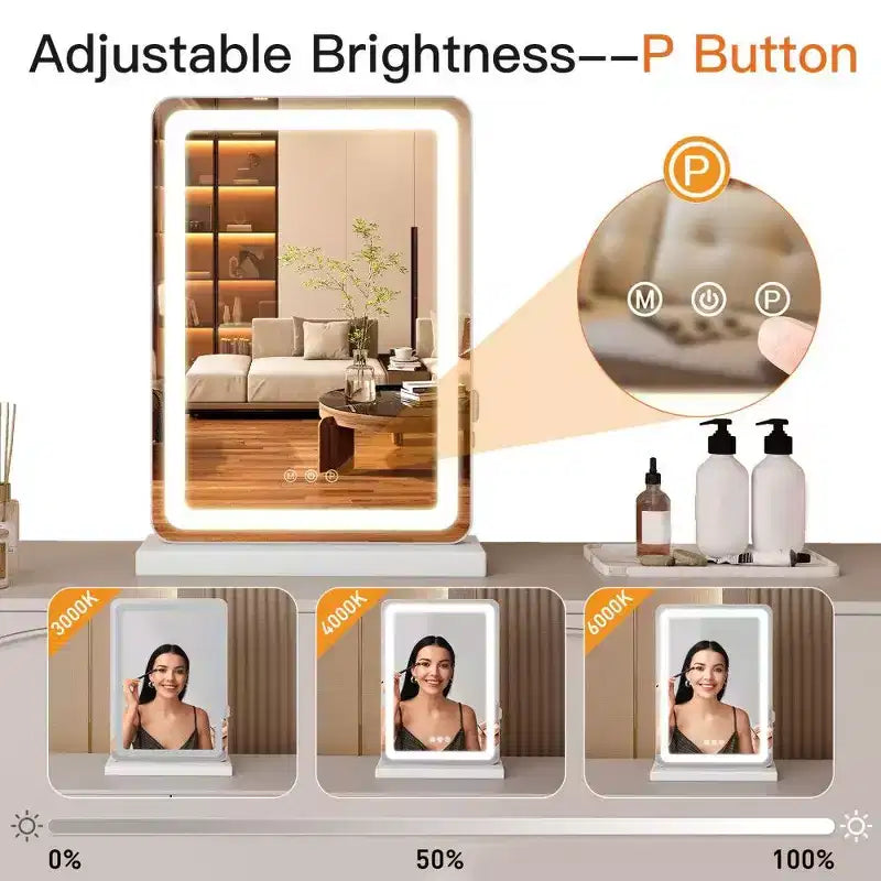 Specchio Trucco LED con Luci, 3 Modalità di Colore Regolabili e Luminosità, Specchio da Trucco con Controllo Touch e Porta USB