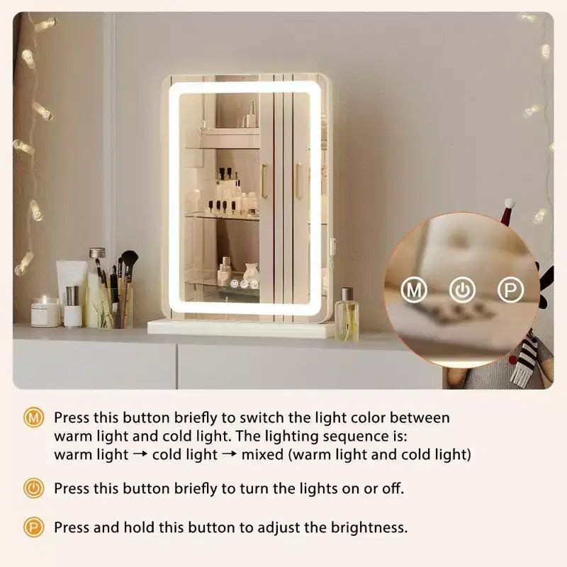 Specchio Trucco LED con Luci, 3 Modalità di Colore Regolabili e Luminosità, Specchio da Trucco con Controllo Touch e Porta USB